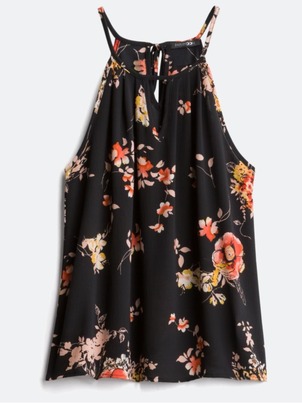 Papermoon Black Floral Halter Keyhole Tank